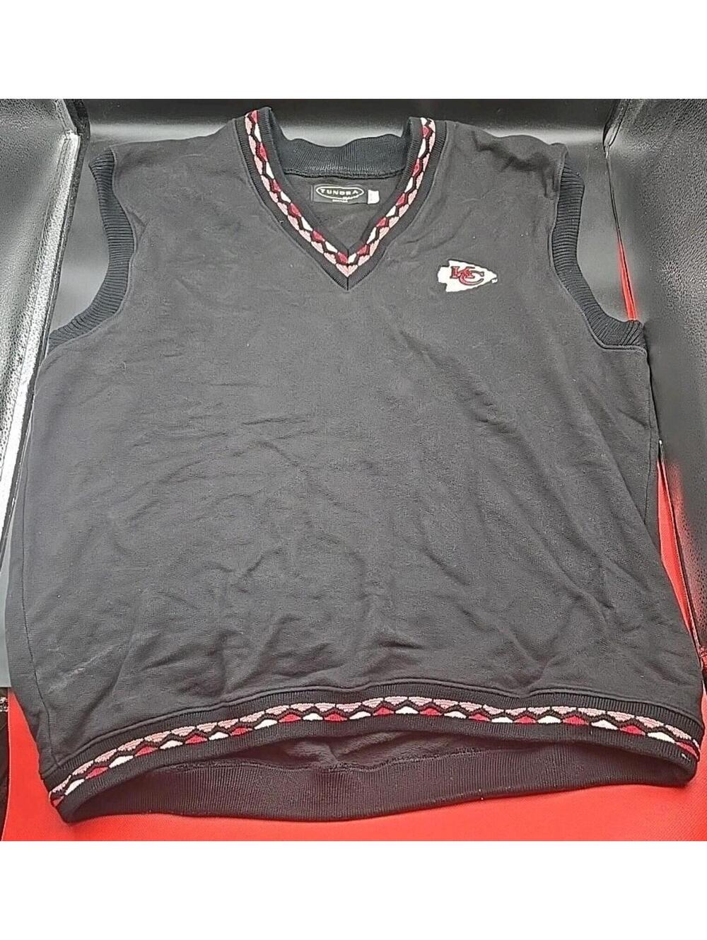 Vintage 1990s Kansas City Chiefs Men XL Tundra Sweater Vest Black Tribal Design